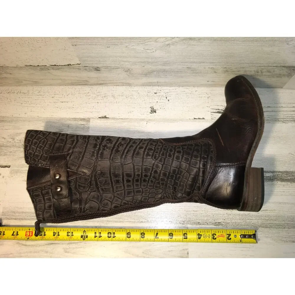 Lucchese Spirit Bailey Croc Embossed Leather Riding Boot Womens 6 Brown Tall